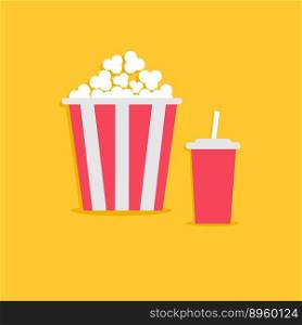 Popcorn and soda with straw cinema icon flat vector image