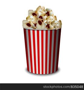 Popcorn box mockup. Realistic illustration of popcorn box vector mockup for web design isolated on white background. Popcorn box mockup, realistic style