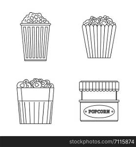 Popcorn cinema box striped icons set. Outline illustration of 4 popcorn cinema box striped vector icons for web. Popcorn cinema box icons set, outline style