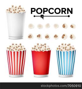 Popcorn Cup Set Vector. Realistic Classic Cup Full Of Popcorn. For Cinema, Movie, Film, Food, Theater Design. Isolated Illustration. Popcorn Cup Set Vector. Realistic Classic Cup Full Of Popcorn. For Cinema, Movie, Film, Food, Theater Design. Isolated
