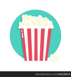 Popcorn icon in a blue circle. Round icon in flat style. Vector illustration