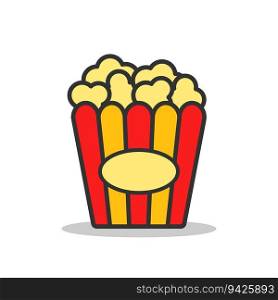 Popcorn icon on light background. Snack symbol. Cinema entertainment, movie, paper bucket. Flat and colored style. Flat design. Vector illustration. Popcorn icon on light background. Snack symbol. Cinema entertainment, movie, paper bucket. Flat and colored style. Flat design.