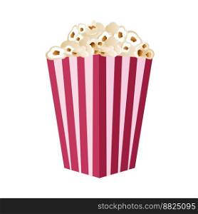 Popcorn isolated on a white background. A flat-style movie theater icon. A light snack. A large red and white striped box. Vector illustration. Popcorn isolated on a white background. A flat-style movie theater icon. A light snack. A large red and white striped box. Vector illustration.