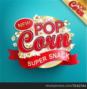 Popcorn label, symbol or sign.. Popcorn label, symbol or sign. Vectot illustration of super snack for your design.