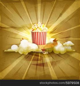 Popcorn, old style vector background