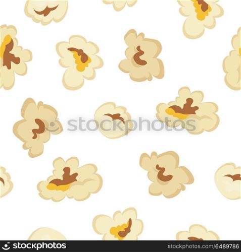 Popcorn seamless pattern vector in flat style design. Traditional salty, sweet snack. Ornament for wallpapers, polygraphy, textiles, web page design, surface textures. Isolated on white background.. Popcorn Seamless Pattern Vector in Flat Design.. Popcorn Seamless Pattern Vector in Flat Design.