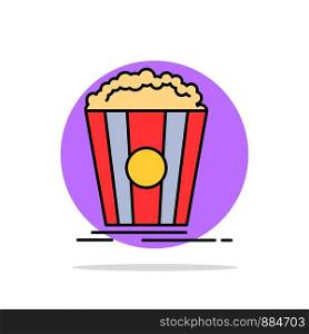 Popcorn, Theater, Movie, Snack Abstract Circle Background Flat color Icon