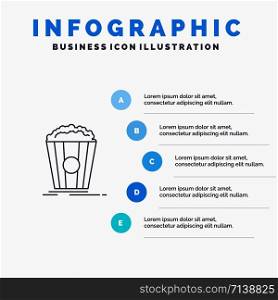 Popcorn, Theater, Movie, Snack Line icon with 5 steps presentation infographics Background