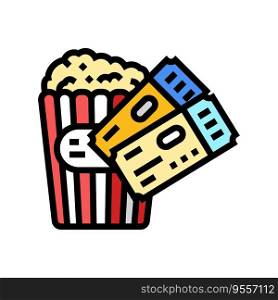 popcorn tickets cinema color icon vector. popcorn tickets cinema sign. isolated symbol illustration. popcorn tickets cinema color icon vector illustration