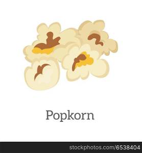 Popcorn vector in flat style design. Traditional classic salt or sweet snack from exploded corn seeds. Fast food for entertainment with friends. Isolated on white background. . Popcorn Vector Illustration in Flat Style Design . Popcorn Vector Illustration in Flat Style Design