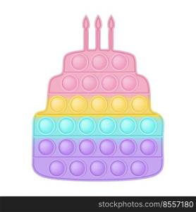 Popit figure big cake as a fashionable silicon toy for fidgets. Addictive anti stress toy in pastel rainbow colors. Bubble anxiety developing pop it toys for kids. Vector illustration isolated on white.