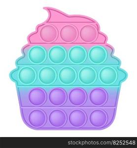 Popit figure cake as a fashionable silicon toy for fidgets. Addictive anti stress toy in pastel colors. Bubble anxiety developing vibrant pop it toys for kids. Vector illustration isolated on white. Popit figure cake as a fashionable silicon toy for fidgets. Addictive anti stress toy in pastel colors. Bubble anxiety developing vibrant pop it toys for kids. Vector illustration isolated on white.