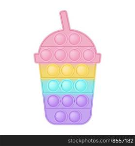 Popit figure cocktail as a fashionable silicon toy for fidgets. Addictive anti stress toy in pastel rainbow colors. Bubble anxiety developing pop it toys for kids. Vector illustration isolated on white.
