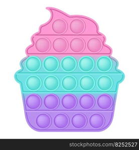 Popit figure cupcake as a fashionable silicon fidget toys. Addictive anti stress toy in pastel colors. Bubble anxiety developing vibrant pop it toys for kids. Vector illustration isolated on white. Popit figure cupcake as a fashionable silicon fidget toys. Addictive anti stress toy in pastel colors. Bubble anxiety developing vibrant pop it toys for kids. Vector illustration isolated on white.