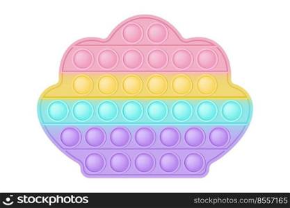 Popit figure seashell a fashionable silicon toy for fidgets. Addictive anti stress toy in pastel rainbow colors. Bubble anxiety developing pop it toys for kids. Vector illustration isolated on white.