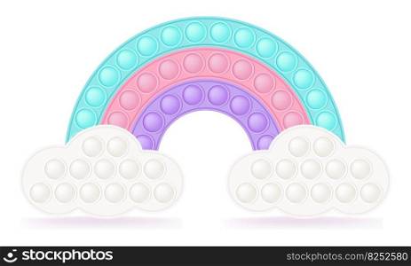 Popit rainbow on the clouds as a fashionable silicon fidget toys. Addictive antistress toy for fidget in pastel colors. Bubble sensory popit for kids fingers. Vector illustration isolated. Popit rainbow on the clouds as a fashionable silicon fidget toys. Addictive antistress toy for fidget in pastel colors. Bubble sensory popit for kids fingers. Vector illustration isolated.