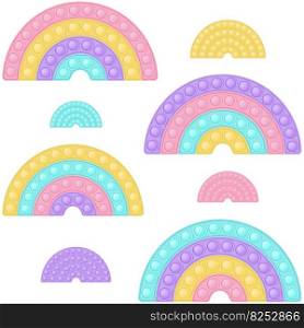 Popit rainbow pattern background as a fashionable silicon fidget toys. Addictive anti-stress toy in pastel colors. Bubble popit background with rainbows. Vector illustration wide format. Popit rainbow pattern background as a fashionable silicon fidget toys. Addictive anti-stress toy in pastel colors. Bubble popit background with rainbows. Vector illustration wide format.