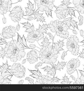 Poppies seamless background. Isolated over white. Vector illustration.