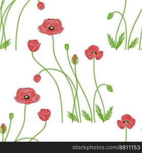 Poppy flowers. Hand drawn floral seamless pattern. Vector illustrations. Pen or marker sketch. Hand drawn natural pencil drawing.. Poppy flowers. Hand drawn floral seamless pattern. Vector illustrations. Pen or marker sketch. Hand drawn natural pencil drawing