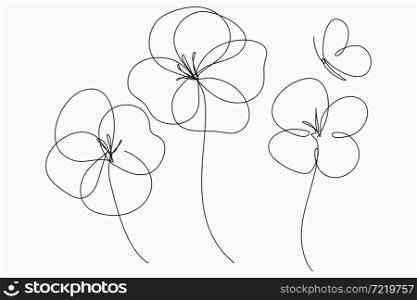 Poppy flowers line art. Vector minimalistic design with editable stroke.. Poppy flowers line art. Minimalistic design with editable stroke.