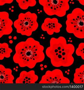 Poppy seamless pattern. Red poppies on black background. Can be uset for textile, wallpapers, prints and web design. Vector illustration. Poppy seamless pattern.Can be uset for textile, wallpapers, prints and web design. Vector illustration