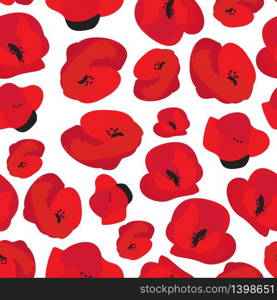 Poppy seamless pattern. Red poppies on white background. Can be uset for textile, wallpapers, prints and web design. Vector illustration. Poppy seamless pattern. Red poppies on white background. Can be uset for textile, wallpapers, prints and web design. Vector illustration.