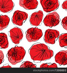 Poppy seamless pattern. Red poppies on white background. Can be uset for textile, wallpapers, prints and web design. Vector illustration. Poppy seamless pattern. Red poppies on white background. Can be uset for textile, wallpapers, prints and web design.