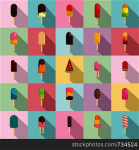 Popsicle ice cream stick icons set. Flat illustration of 25 popsicle ice cream stick vector icons for web. Popsicle ice cream stick icons set, flat style