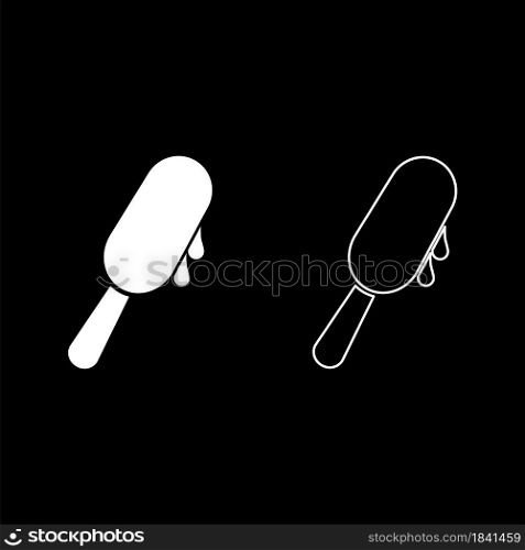 Popsicle Ice lolly Ice cream on stick icon white color vector illustration flat style simple image set. Popsicle Ice lolly Ice cream on stick icon white color vector illustration flat style image set