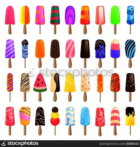 Popsicle icons set. Cartoon set of popsicle vector icons for web design. Popsicle icons set, cartoon style