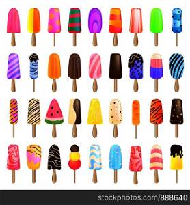Popsicle icons set. Cartoon set of popsicle vector icons for web design. Popsicle icons set, cartoon style