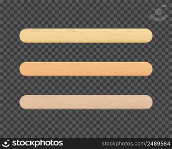 Popsicle sticks, wooden elements for holding ice cream, tongue depressor for throat medical examination. Isolated realistic vector Illustration on white background.. Popsicle sticks, wooden elements for holding ice cream, tongue depressor for throat medical examination. Isolated realistic vector Illustration on white background