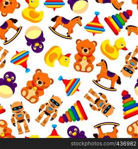 Popular baby toys seamless pattern. Vector background toy kids pattern illustration. Popular baby toys seamless pattern