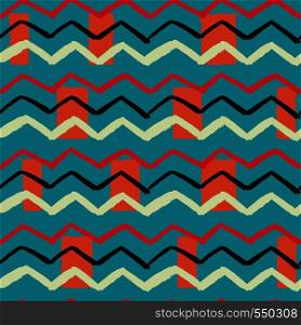 Popular combination of colors hand drawn zigzag rectangle background seamless illustration vector pattern
