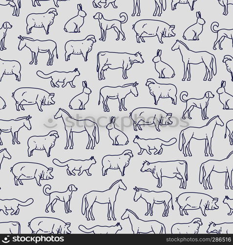 Popular farm animals seamless pattern. Nature animal artistic hand drawn. Vector illustration. Popular farm animals seamless pattern