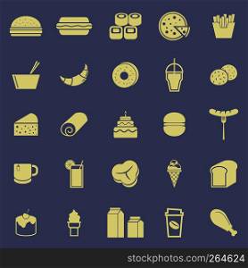 Popular food color icons on blue background, stock vector