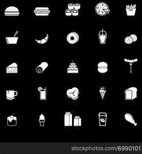 Popular food icons with reflect on black background, stock vector