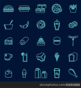 Popular food line color icons on blue background, stock vector