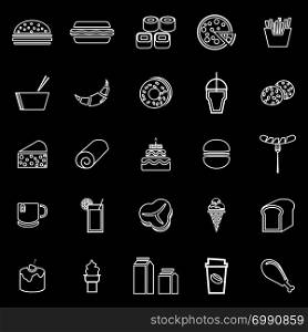 Popular food line icons on black background, stock vector