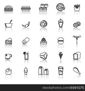 Popular food line icons with reflect on white background, stock vector