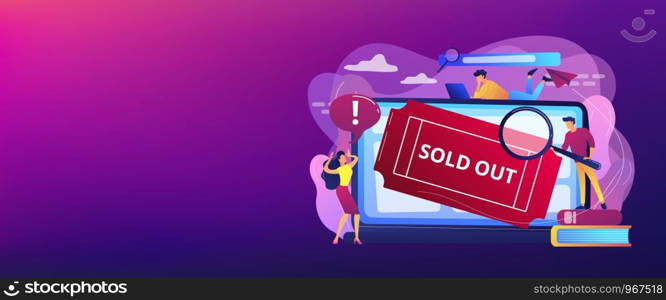 Popular show, best concerts and music festivals searching. Online booking system. Sold-out event, sold-out crowd, no tickets available concept. Header or footer banner template with copy space.. Sold-out event concept banner header.