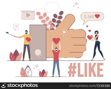 Popularity Among Online Users, Successful Marketing in Social Network, Internet Audience Positive Feedback Concept. Blogger Follower, Subscriber Liking Sharing Content Trendy Flat Vector Illustration