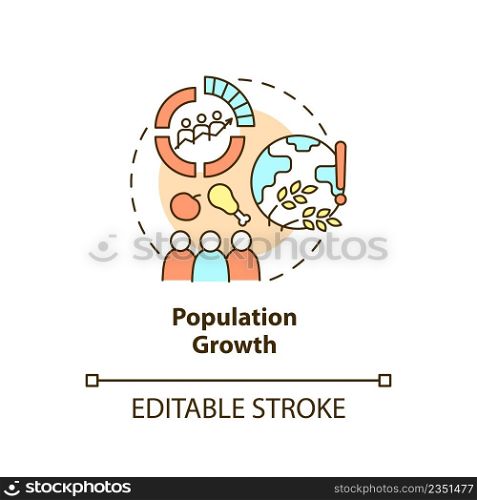 Population growth concept icon. Overpopulation. Risks to food security abstract idea thin line illustration. Isolated outline drawing. Editable stroke. Arial, Myriad Pro-Bold fonts used. Population growth concept icon