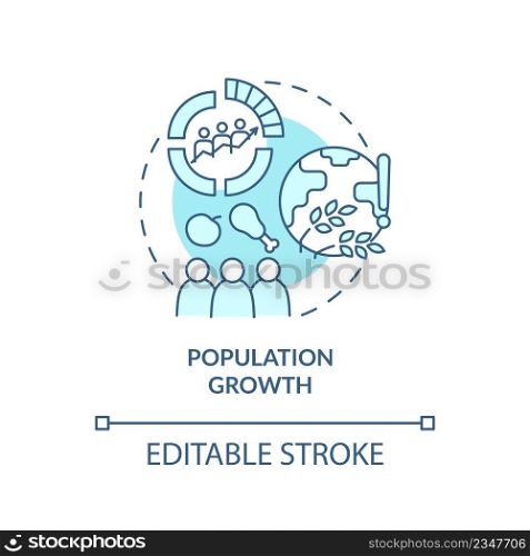 Population growth turquoise concept icon. Overpopulation. Risks to food security abstract idea thin line illustration. Isolated outline drawing. Editable stroke. Arial, Myriad Pro-Bold fonts used. Population growth turquoise concept icon