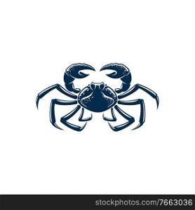 Porcelain crab isolated blue decapods crustacean with pincers. Vector seafood, hard shell marine animal. Crab decapods animal with pincers or claw isolated
