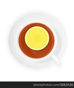 porcelain cup of tea with lemon vector illustration isolated on white background