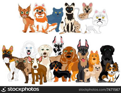 Pordy cat and dogs on white background is insulated. Vector illustration ensemble sorts cat and dogs