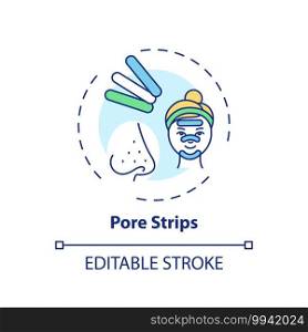 Pore strips concept icon. At-home face care procedure idea thin line illustration. Cleaning and unclogging pores. Removing sebum, dead skin. Vector isolated outline RGB color drawing. Editable stroke. Pore strips concept icon