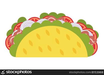 Pork Carnitas mexican fastfood taco in flat style. Perfect for tee, stickers, menu and stationery. Isolated vector illustration for decor and design. 