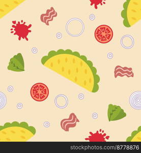 Pork Carnitas mexican fastfood taco seamless pattern. Perfect print for tee, paper, textile and fabric. Simple vector background for decor and design.